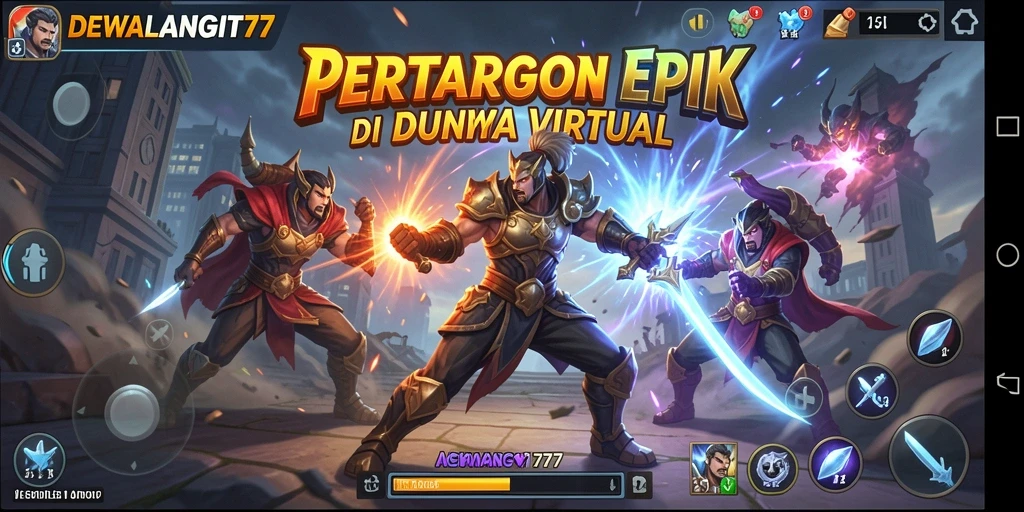 Tangkapan layar DEWALANGIT77 menampilkan pertarungan seru antar karakter.