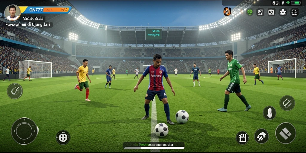 Screenshot gameplay GN777 menunjukkan aksi seru pertandingan sepak bola.