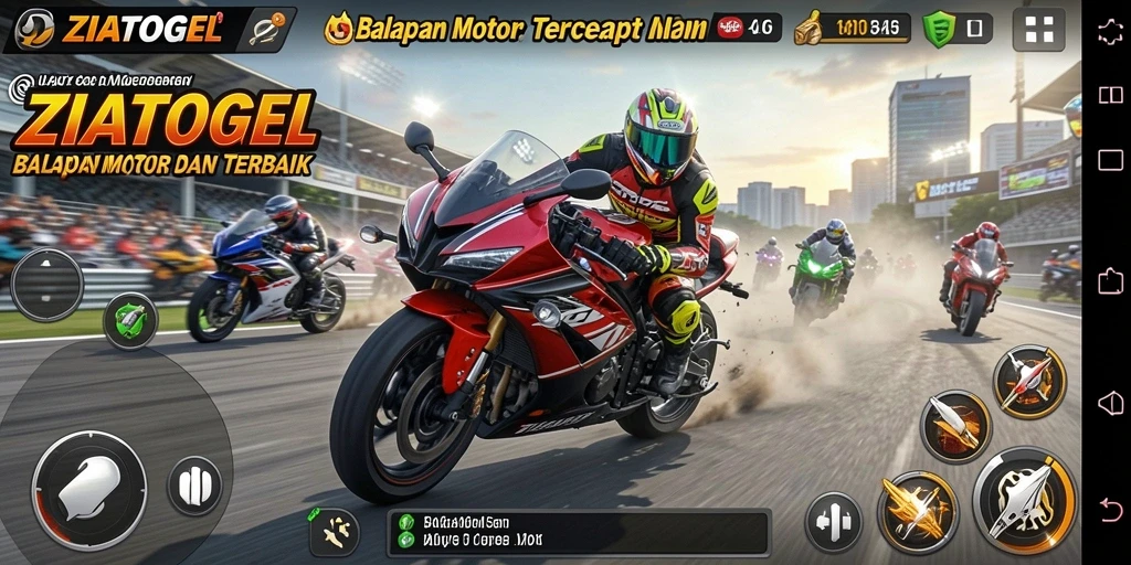 Gameplay ZIATOGEL yang mendebarkan dengan motor balap.